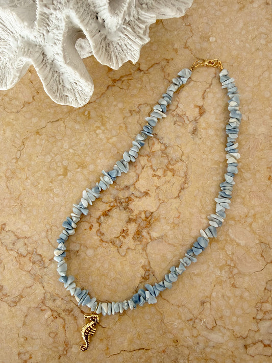 Seahorse Charm - Blue Opal