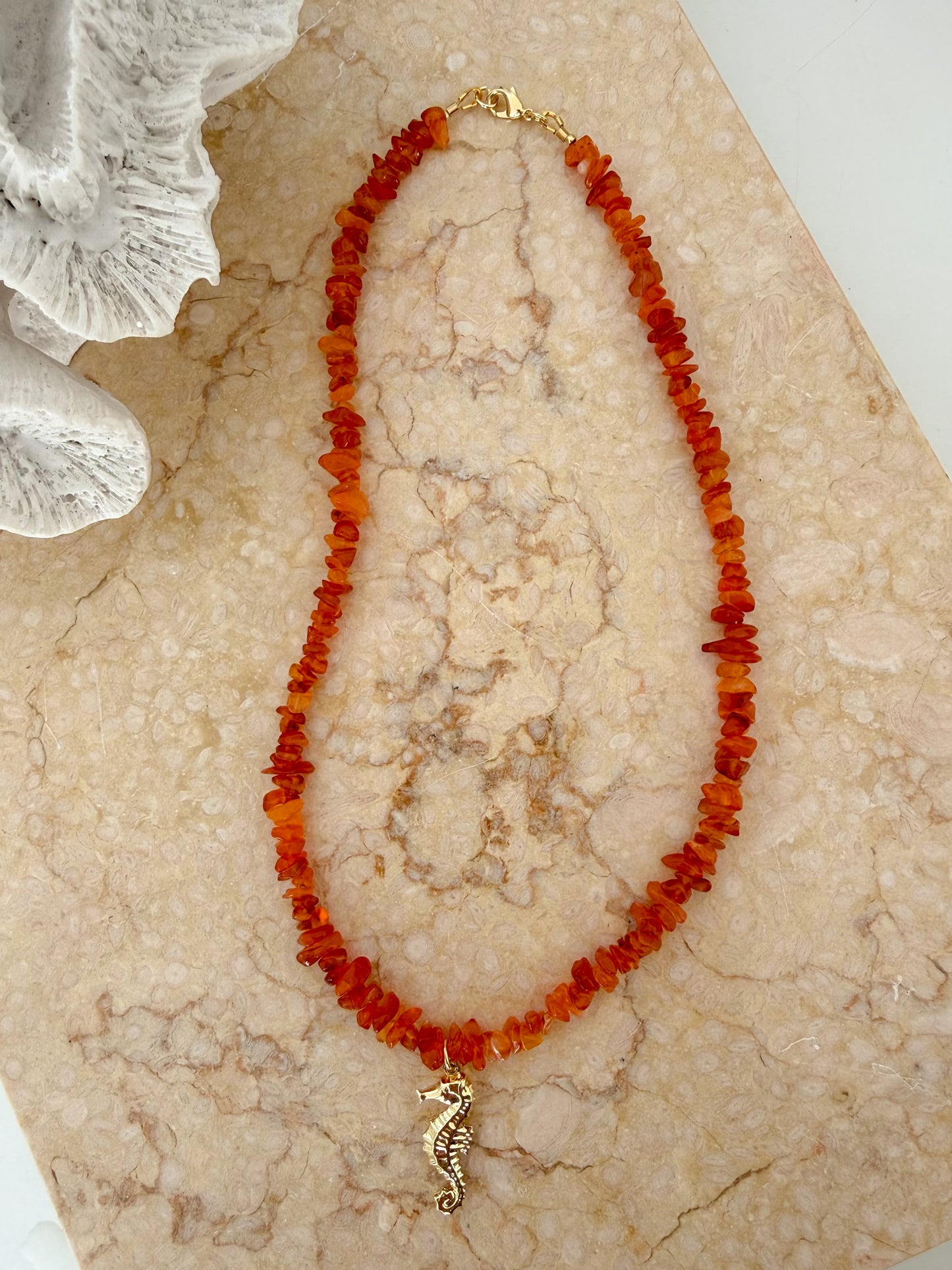 Seahorse Charm - Natural Carnelian Gemstone