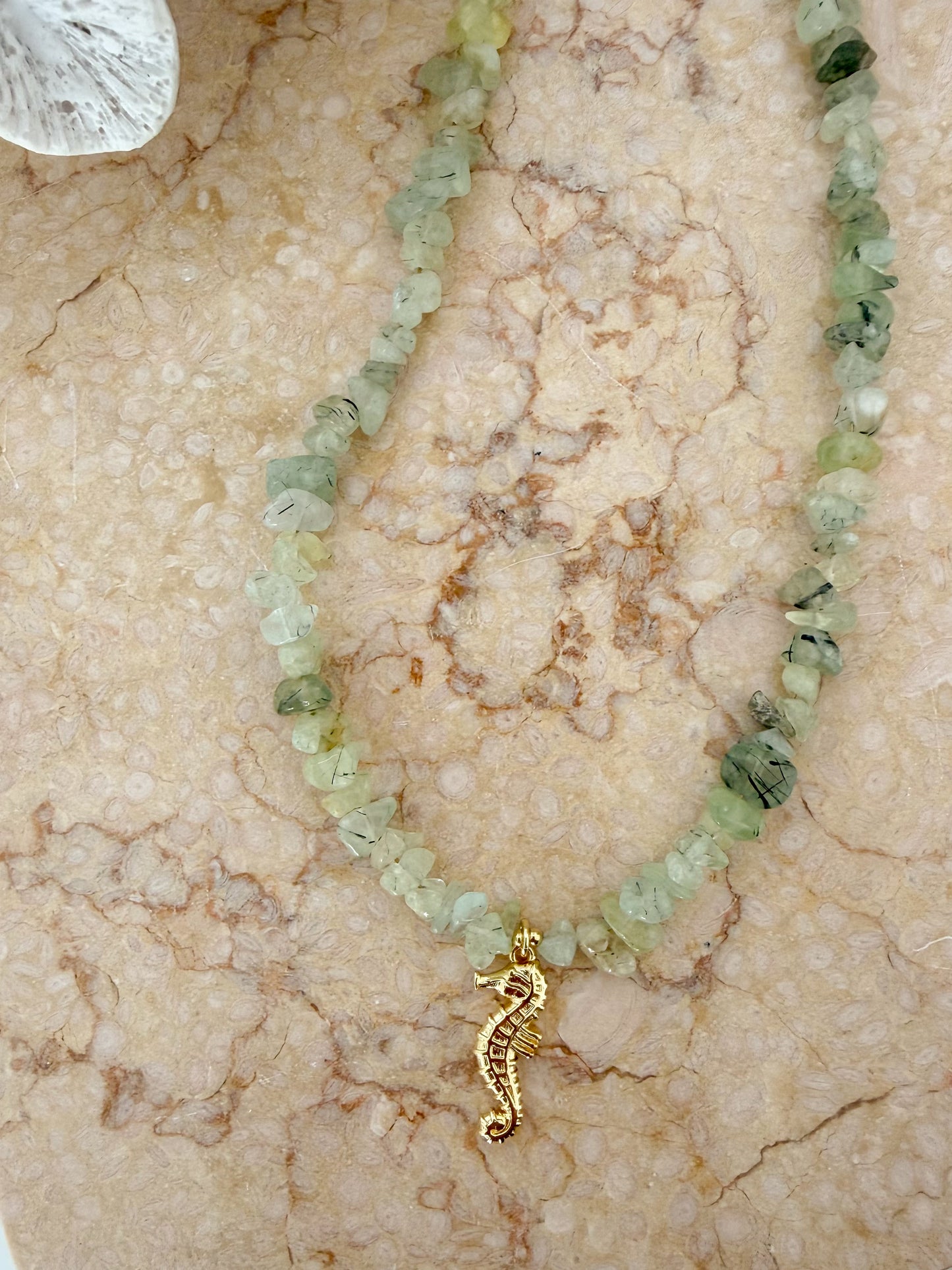 Seahorse Charm - Prehnite Gemstone