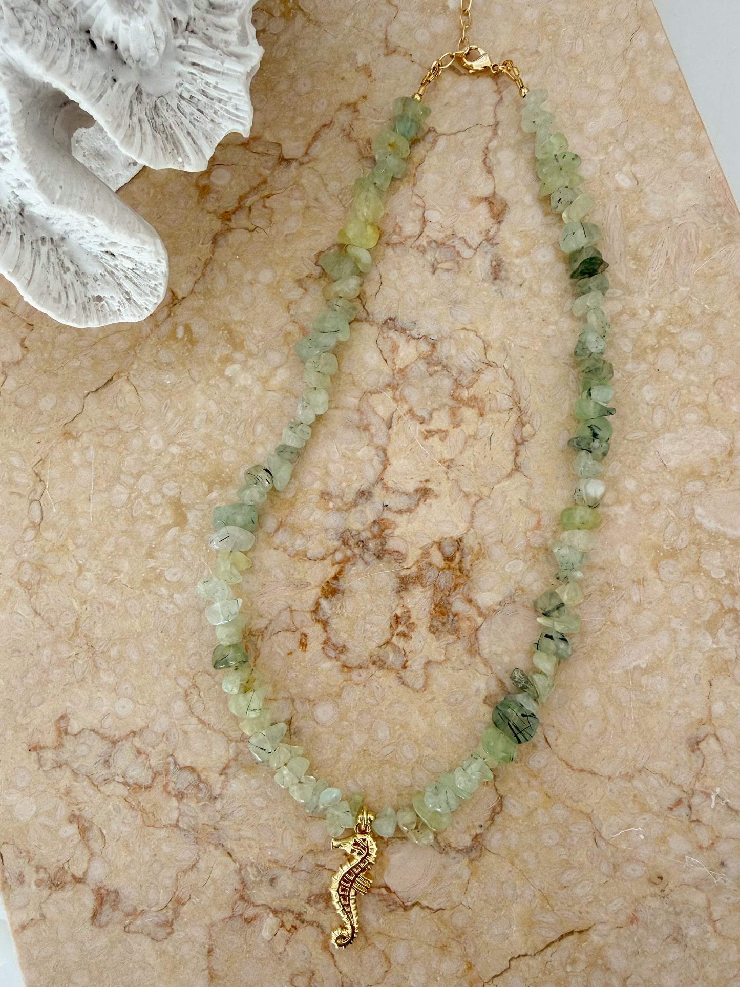Seahorse Charm - Prehnite Gemstone