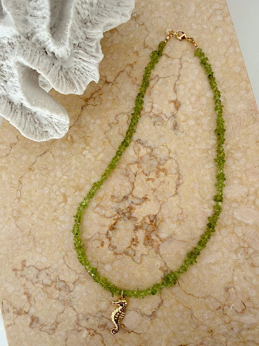 Seahorse Charm - Natural Peridot