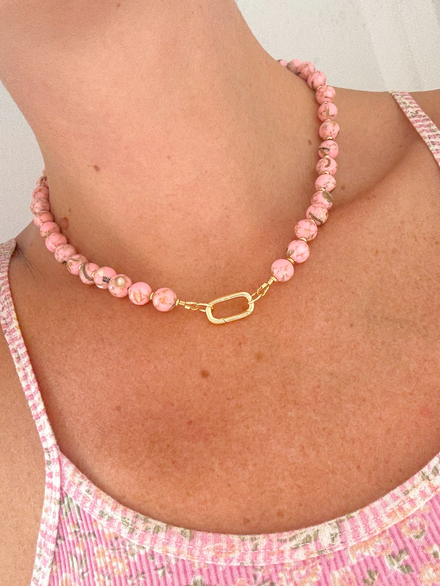 Pink Gemstone Bead Necklace